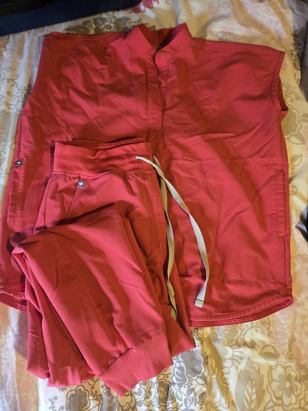 FIGS women's Scrub Drawstring Jogger Pants in Red